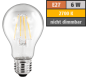 Preview: LED Filament Glühlampe "Filed", E27, 6W, 600 lm, warmweiß, klar Alternative für 60W Glühbirnen